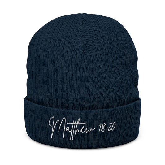 Matthew 18:20 Stylish Embroidered Knit Beanie